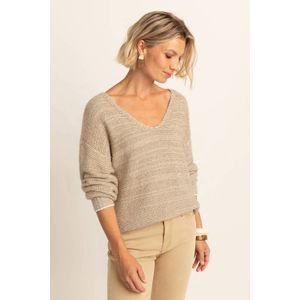 Expresso - Gebreide Trui - Ecru - Straight Fit - V-hals