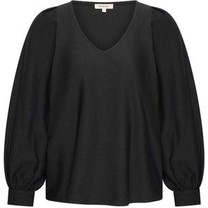 Expresso - Travelstof Top - Zwart - Loose Fit - V-hals - Lange Pofmouwen