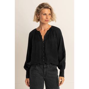 Expresso - Blouse - Zwart - Losse Pasvorm - Knoopsluiting