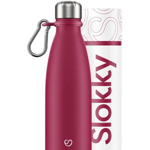 Slokky - Matte Pink Thermosfles, RVS Dop & Karabijnhaak - 500ml