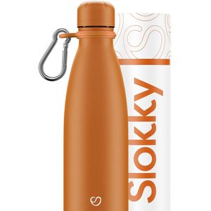 Slokky - Matte Orange Thermosfles, Dop & Karabijnhaak - 500ml