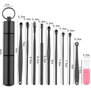 PLAY IT Oorsmeer verwijderaar 11 Delig - Oorreiniger- Inclusief Borstel - Zwart - Spiraalvormig