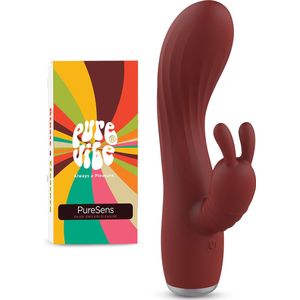 PureVibe® PureSens - Verwarmde Dubbele Stimulatie Tarzan Vibrator - Diepgaande Clitoris & G-spot Stimulator - Fluisterstil & Discreet - Exclusief Rabbit Design - High-end Sex Toys - Vibrators voor Vrouwen - Seksspeeltjes | Classy Bordeaux Rood
