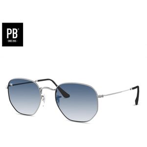 PB Sunglasses - Hex Silver Gradient Blue. - Zonnebril heren - Zonnebril dames - Gepolariseerd - Hexagon stijl - Zilveren metalen frame - Blauwe lens