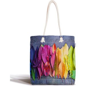 Schoudertas dames met rits - Kleurrijke bladeren - Canvas 45x50 - Strandtas - Shopper tas - Dames tassen - Zomer - Hobby