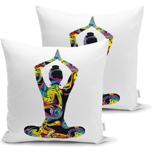 De Groen Home Kussenhoes - Yoga - 45x45 - 2 Stuks - kussensloop- Enkelzijdig bedrukt