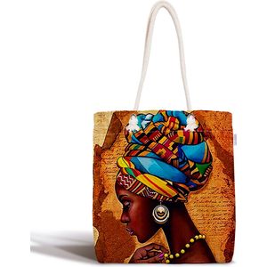 Schoudertas dames met rits - Afrika bedrukt strandtas - Canvas 45x50 - Strandtas - Shopper tas - Dames tassen - Zomer - Hobby