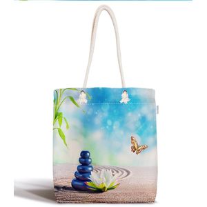 Schoudertas dames met rits - Blauwe Stenen bedrukt strandtas - Canvas 45x50 - Strandtas - Shopper tas - Dames tassen - Zomer - Hobby