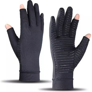 De Millennials Reuma Compressie Handschoenen met Vingertoppen - Maat L - Antislip - Steun - Zwart - Dames - Heren -pijnlijke hand en vingers -