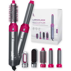 Largolash 5-in-1 Fohnborstel - Airstyler - Multistyler - Krultang - Krultang 5 in 1 - Fohn - Krulborstel - Stijltang - Nieuwste versie 3.1 Sept 2025 (Roze)