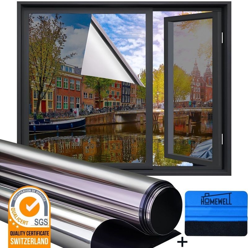 Homewell Isolerende HR+ Raamfolie 60x200cm - Statisch Zonwerende folie met Spiegeleffect - Zilver (incl. Rakel)