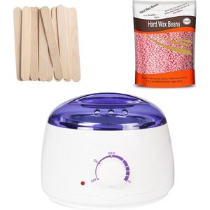 Wax Ontharingsapparaat - Wax Apparaat - Wax Ontharing Set - Wax ontharen - Wit - 200 gram Waxbonen - 20x Spatels