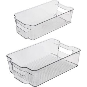 Koelkast organizer (Set van 2) - Groot en Klein - Doorzichtig keuken bakjes - Keukenkastorganizers - Opbergbak / Bewaardoos / Opbergdoos / Lade / Schuiflade - Blikjes en pakjes houder - Fridge organizer - Transparant badkamer opslag bakje