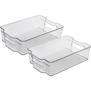 Opbergbakjes (Set van 2) - Koelkast organizer - Doorzichtig keuken bakjes - Keukenkastorganizers - Opbergbak / Bewaardoos / Opbergdoos / Lade / Schuiflade - Blikjes en pakjes houder - Fridge organizer - Transparant badkamer opslag bakje