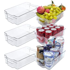 Koelkast organizer (Set van 6) - Medium - Doorzichtig keuken bakjes - Keukenkastorganizers - Opbergbak / Bewaardoos / Opbergdoos / Lade / Schuiflade - Blikjes en pakjes houder - Fridge organizer - Transparant badkamer opslag bakje