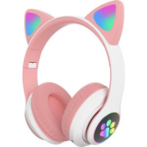 Kinder hoofdtelefoon - cat headphones| Draadloze koptelefoon Bluetooth met led kattenoortjes roze | Koptelefoon voor Kinderen - Met Led Kat Oortjes | met verlichting poot