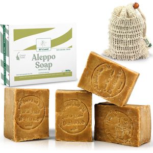 Green Fadel Aleppo Zeep 40% Laurier - Handzeep Olijfolie en 40% Laurier (4 Stuks) - Incl. Zeepzakje