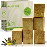 Green Fadel - Aleppo Zeep - 100% Olijfolie - Set van 6 x 200g - Handgemaakt - Natuurlijke Zeep