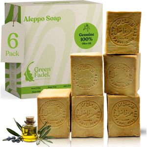 Green Fadel - Aleppo Zeep - 100% Olijfolie - Set van 6 x 200g - Handgemaakt - Natuurlijke Zeep