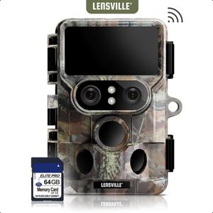 Wildcamera met Nachtzicht en Wifi - Dubbele Lens - 60MP 4K UHD - incl. 64GB SD-kaart - Wildcamera voor Buiten - NL Software en Handleiding