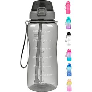 FLOOQ Motivatie Waterfles Zwart - 2 Liter Drinkfles - BPA vrij - Waterfles met Tijdsmarkering