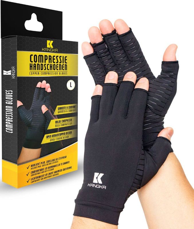 KANGKA Reuma Artritis Handschoenen Met Open Vingertoppen - Compressie Handschoenen Voor Artritis, Reuma, Artrose, Carpal Tunnel Syndroom, Tendinitis (Large)