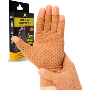 KANGKA Reuma Therapeutische Handschoenen - Compressie Handschoenen Maat S - voor Artrose, Reuma, Artritis, RSI, CTS - Unisex - Licht Bruin