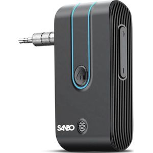 Sanbo Bluetooth Receiver BT7 - Zwart / Blauw - Batterijduur 12 uur - BT 5.0 - 3.5mm Aux - Bluetooth Ontvanger - Handsfree Bellen - Audio Receiver
