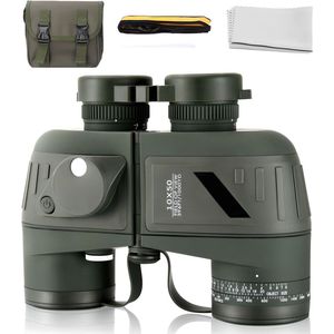 Zoomble® Verrekijker met Afstandsmeter & Kompas - 10x50 - Incl. Draagtas - E-book Vogelspotten – HD Lens - Waterdicht - Geschikt voor Zeilen, Golf, Jagen, Wild spotten & Outdoor - Rangefinder - Groen