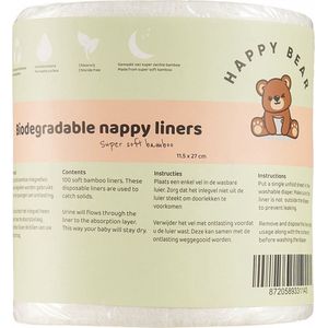 HappyBear - Bamboe Inlegvellen - 1 Rol - 100 Vellen - Biologisch Afbreekbaar
