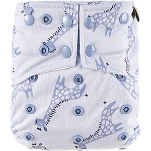 HappyBear | Pocketluier - Blue Giraffe | Wasbare luier | Onesize - 5kg t/m 17kg | Dubbele lekgoten - minder kans op doorlekken | Dubbele pocketopening | Inclusief bamboe booster & microvezel booster