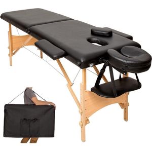 Dreamble® | Massagetafel | Zwart | Hout | Extra dikke bekleding 6 cm | Extra stevig | Inklapbaar | Mobiel | 2 zones | In hoogte verstelbaar | Gezichtsuitsparing | Armsteunen in breedte instelbaar | Afwasbaar | Belastbaar tot 250 kg | Incl. draagtas