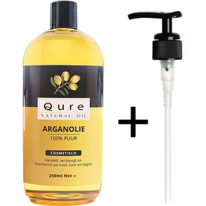 Arganolie 250ml + Pompje | Biologisch | Voor haar, huid en gezicht |100% Puur & Onbewerkt | Moroccan Argan Oil | Huidolie | Haarolie
