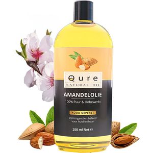 Amandelolie 250ml + Pompje | Biologisch | 100% Puur & Onbewerkt | Food Grade Koudgeperste Zoete Amandel Olie voor Haar, Huid en Lichaam | Huidolie | Haarolie