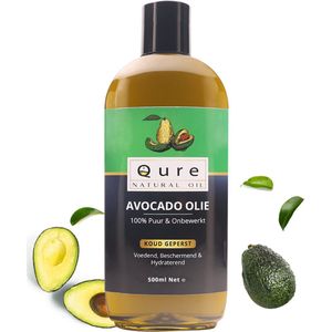 Avocado Olie 500ml | 100% Puur & Onbewerkt | Foodgrade Koudgeperst en niet geraffineerde Avocado Olie voor Haar, Huid en Lichaam