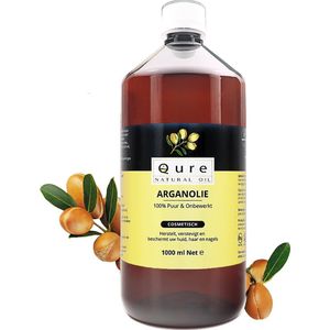 Arganolie 1 Liter | 100% Puur & Onbewerkt | Voordeelfles Argan Olie voor Gezicht, Haar en Lichaam | Grote Fles 1000ml | Moroccan Argan Oil | Huidolie | Haarolie