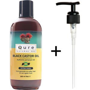 Jamaican Black Castor Oil 500ml + Pompje | Extra Dark | Voor Haar, Huid, Wenkbrauw en Wimpers | Met Gratis Pompje | 100% Puur & Natuurlijk | Wonderolie | Plantaardige Castorolie, Ricinusolie | Haarolie