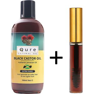 Jamaican Black Castor Oil 100ml + 10ml Handige Gevulde Buisje met Borstel | Extra Dark | 100% Puur & Onbewerkt | Wonderolie | Plantaardige Castorolie, Ricinusolie | Koudgeperste Castor Olie voor Haar, Huid, Wenkbrauw en Wimpers | Haarolie