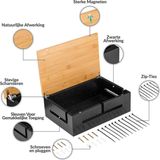 Kos Design - Zwarte kabelbox - Opberg stekkerdoos - Bamboe design - Kabeldoos bureau - Snoeren opbergen - Cablebox organizer