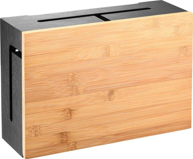 Kos Design - Zwarte kabelbox - Opberg stekkerdoos - Bamboe design - Kabeldoos bureau - Snoeren opbergen - Cablebox organizer