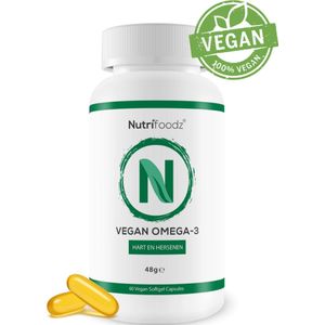 Nutrifoodz - Vegan Omega-3 - Duurzame Algenolie - 100% Plantaardig - 60 Vegan Softgel Capsules