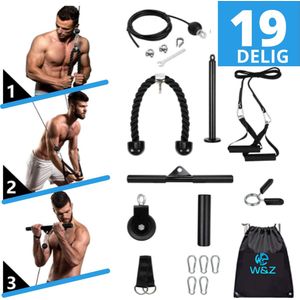 W&Z® Home Fitness Kabelsysteem 19-delig set -Krachtstation Thuis Sporten met Triceps Touw - Krachttraining - Lat Pulley