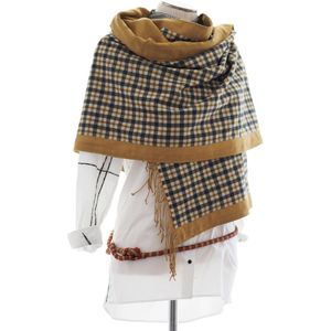 YELIZ YAKAR- Luxe dames sjaal/omslagdoek ""Capra I""- dubbelzijdig - wol / cashmere -tartan- geel, beige en antraciet - designer kleding- trendy damesshawl - kerst sjaal- luxecadeau - kerstcadeau voor vrouwen