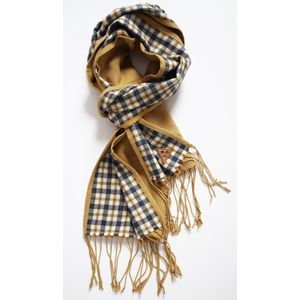 YELIZ YAKAR - Luxe unisex wol/cashmere sjaal ""Helios II""- handmade -dubbelzijdig - geel, beige en antraciet kleuren- tartan -onesize - mode - trendy-dames en heren shawl - kerst sjaal- luxecadeau - kerstcadeau voor vrouwen
