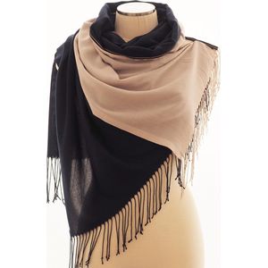 YELIZ YAKAR - Luxe dames Pashmina sjaal/omslagdoek ""Capra II"" - donker blauw en licht roze - sier band detail met drukknopen - handmade - designer kleding