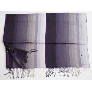 YELIZ YAKAR - Luxe zomersjaal dames sjaal/omslagdoek ""Gossy I""- 100% katoen - kleurverloop van zwart naar paars degrade strepen - handmade - designer kleding - trendy shawl - luxecadeau