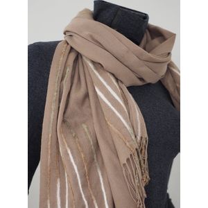 YELIZ YAKAR - Handmade - Luxe Dames pashmina sjaal met handgemaakte wol punch “Capra VI”- bruin, groen, beige- designer kleding - kerst sjaal- luxecadeau - kerstcadeau voor vrouwen