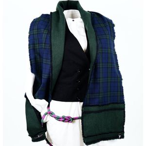 YELIZ YAKAR - Handmade - Luxe dubbelzijdig dames wol / katoen flanel sjaal “Alsephina”- groen en blauw kleuren - designer kleding- kerst sjaal- luxecadeau - kerstcadeau voor vrouwen