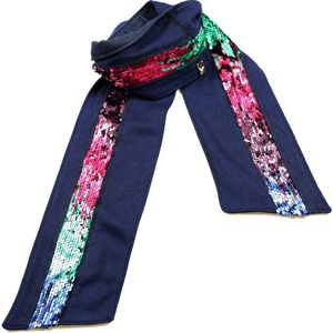 YELIZ YAKAR - Handmade - Luxe dubbelzijdig dames wol / pashmina sjaal met pailletten “Risha”- blauw kleuren - feestelijke sjaal - designer kleding- kerst sjaal- luxecadeau - kerstcadeau