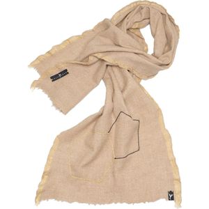 YELIZ YAKAR - Handmade - Luxe dames wol sjaal met hand gestikte goud en zwart draden “Sadachbia”- beige kleur - feestelijke sjaal - designer kleding- kerst sjaal- luxecadeau - kerstcadeau